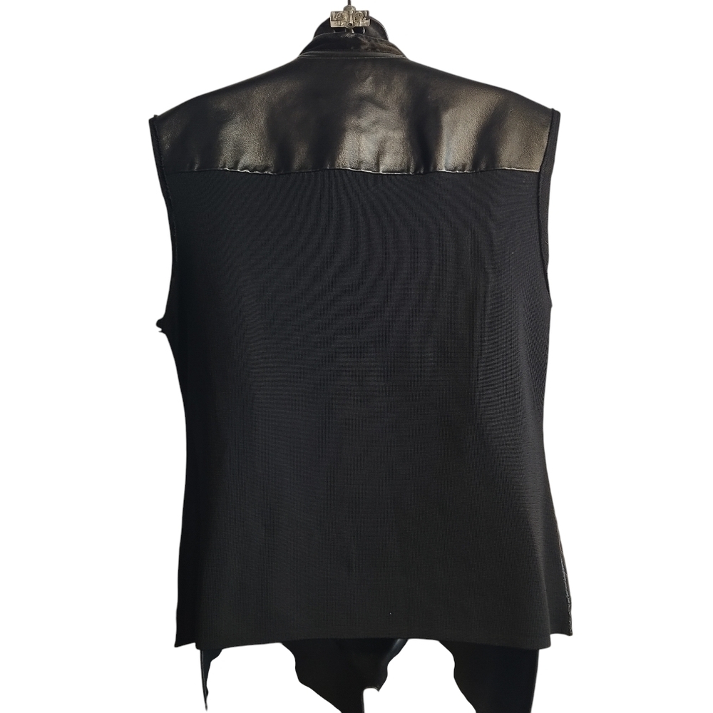 Nygard Collection Leather Knit Jacket Black Floral Rayon Nylon Knit Zip Vest M - Picture 2 of 10